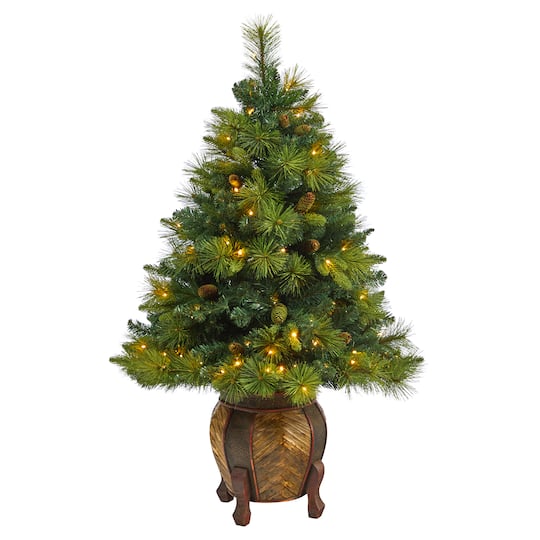 4.3ft. Pre-Lit North Carolina Mixed Pine Artificial Christmas Tree in Planter, Warm White LED Lights